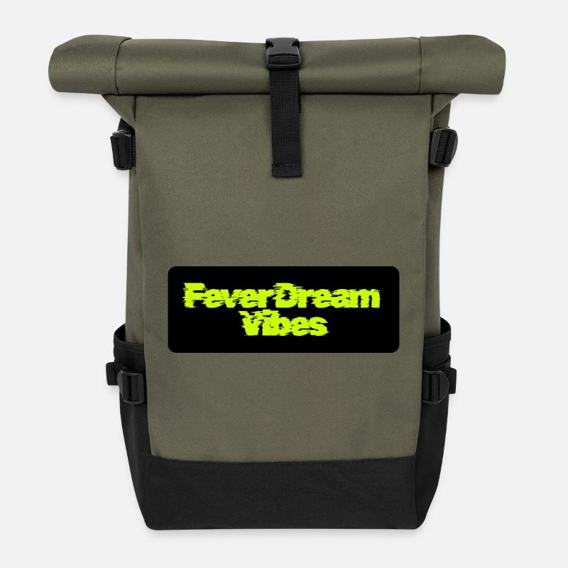 Fever Traum Vibes: Neon Schriftzug - Rolltop Rucksack - Olive/Schwarz