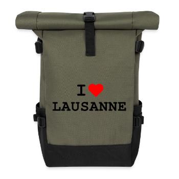 I love Lausanne - Ich liebe Lausanne - Rolltop Rucksack - Olive/Schwarz - Vorne