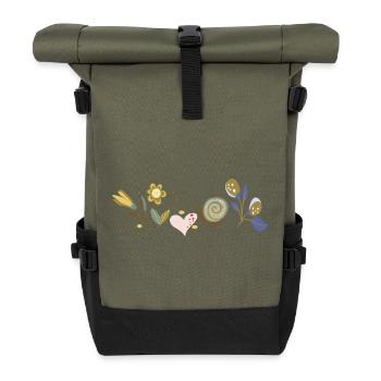 Fleurs avec escargot - Sac à dos roll top - olive/noir - Devant