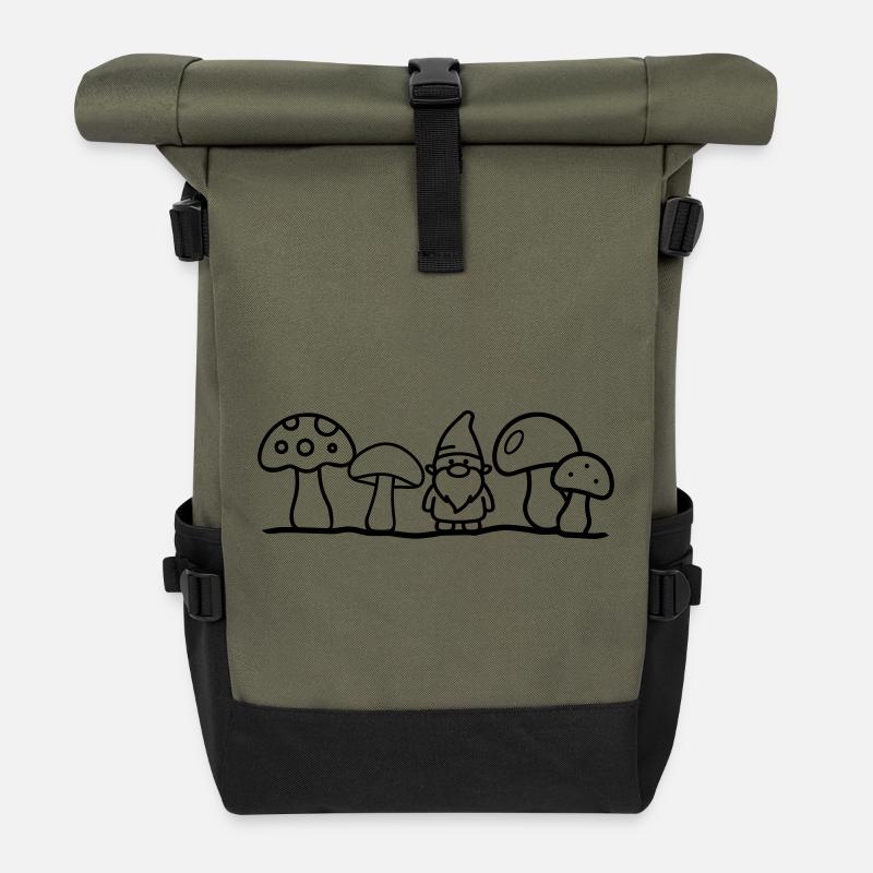 Zwerg mit Pilzen - Rolltop Rucksack - Olive/Schwarz