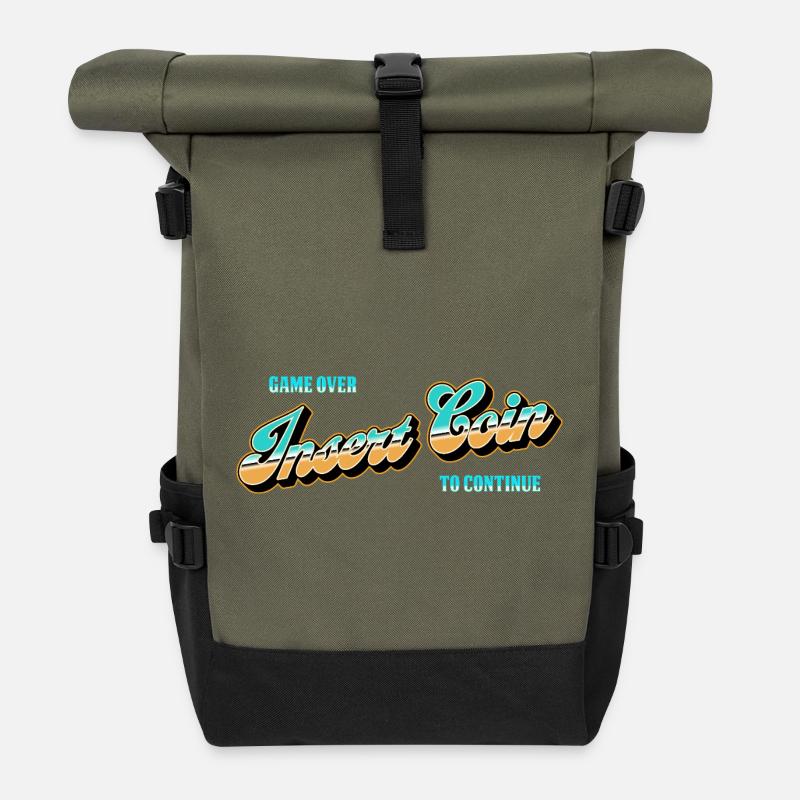 Insert Coin Arcade Nostalgia - Roll Top Backpack - olive/black