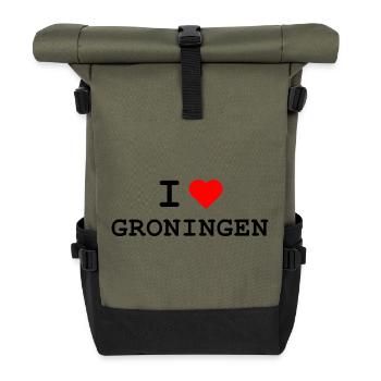 Ich liebe Groningen - I love Groningen - Roll Top Backpack - olive/black - Front