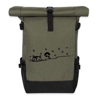 Cute cat in the snow - Roll Top Backpack - olive/black - Front