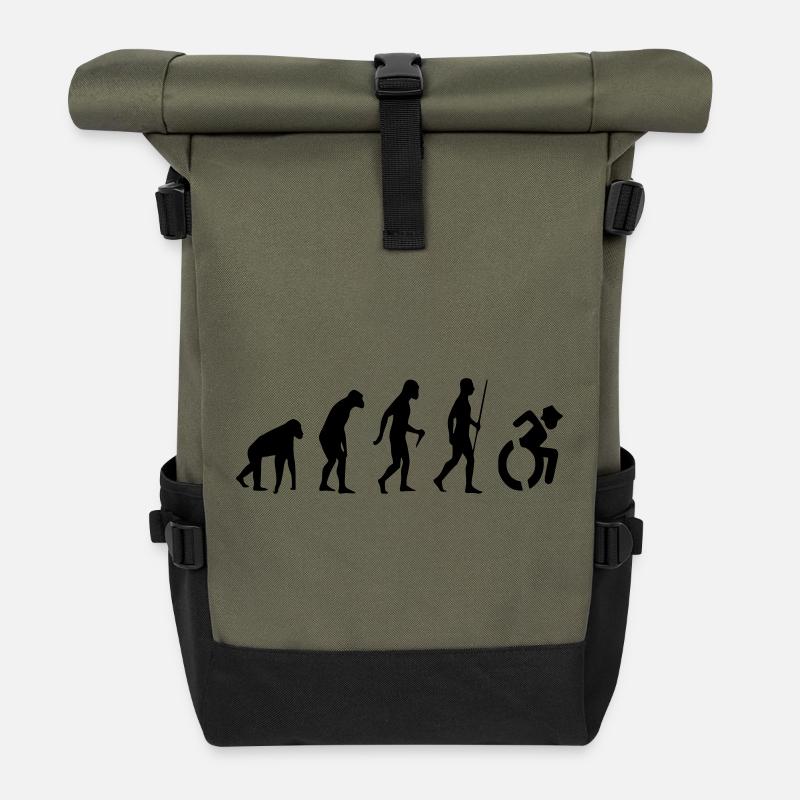 Rollstuhl-Evolution für Rollen. Humor im Rollstuhl # - Rolltop Rucksack - Olive/Schwarz