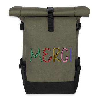 MERCI. THANKS. THANK YOU. ANNIVERSAIRE. NAISSANCE. - Sac à dos roll top - olive/noir - Devant