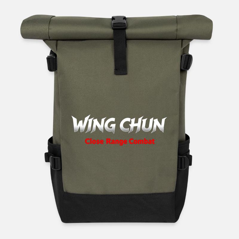Wing Chun Nahkampfshirt weiß rot - Rolltop Rucksack - Olive/Schwarz