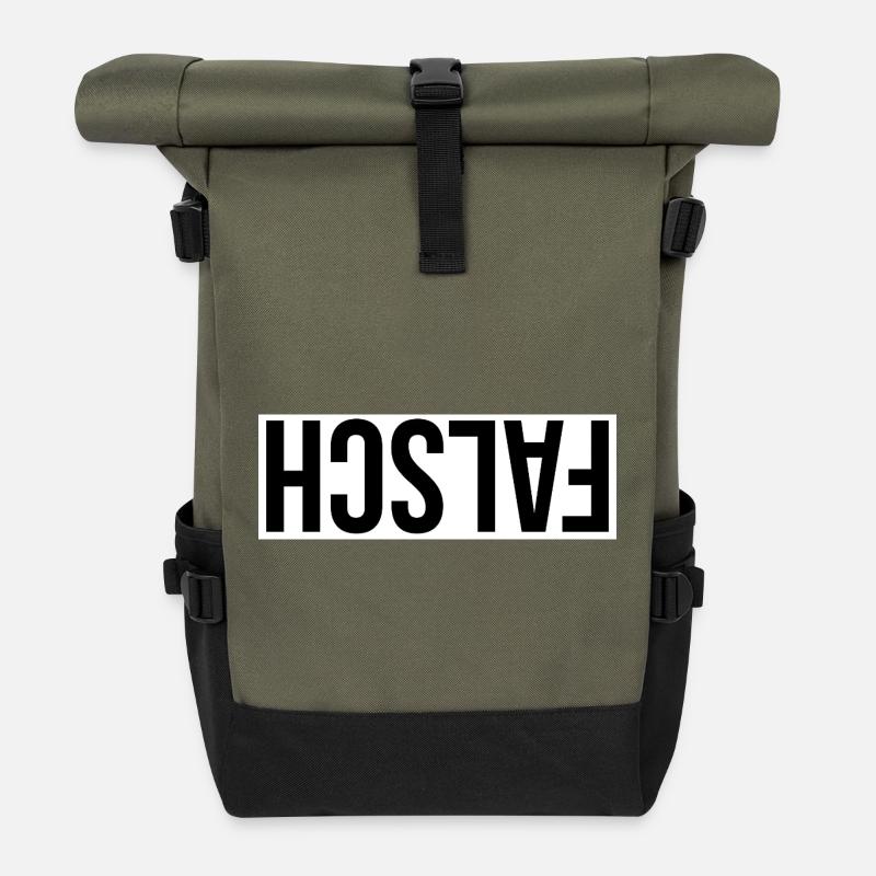 FALSCH White and Black by Falsches Design - Rolltop Rucksack - Olive/Schwarz