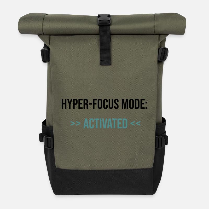 Hyper-Focus Mode: Activated - Statement - Roll Top Backpack - olive/black