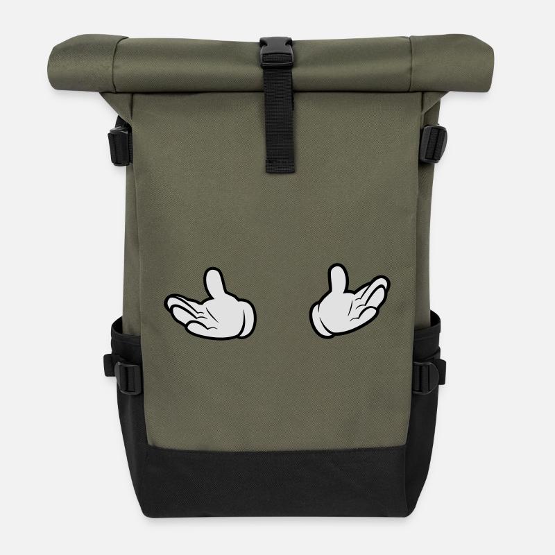 Comic Hände - offen - Rolltop Rucksack - Olive/Schwarz