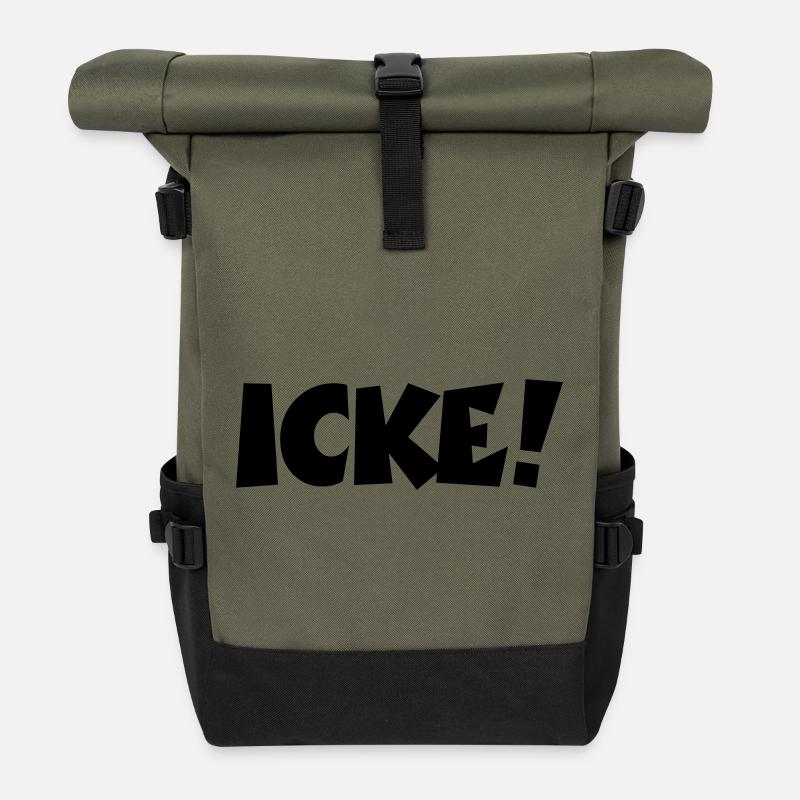 Lustige Berlinsprüche: ICKE! - Rolltop Rucksack - Olive/Schwarz