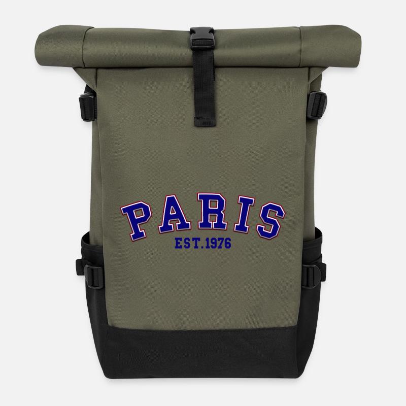 Paris gegründet 1976 - Rolltop Rucksack - Olive/Schwarz