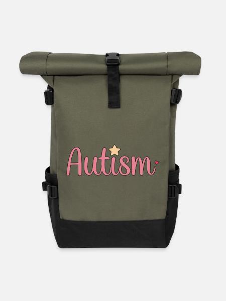 Rosa Autismus mit Stern - Rolltop Rucksack - Olive/Schwarz