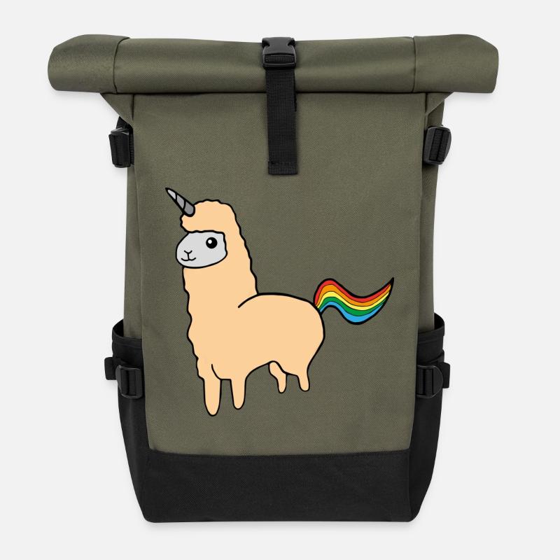 Alpaga licorne - Sac à dos roll top - olive/noir