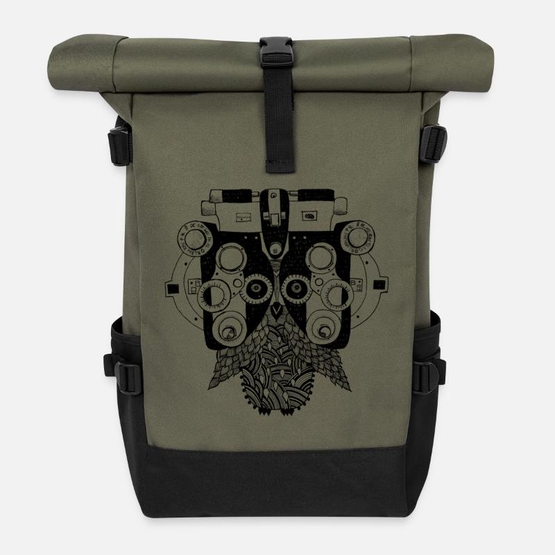 Phoropter owl - Sac à dos roll top - olive/noir