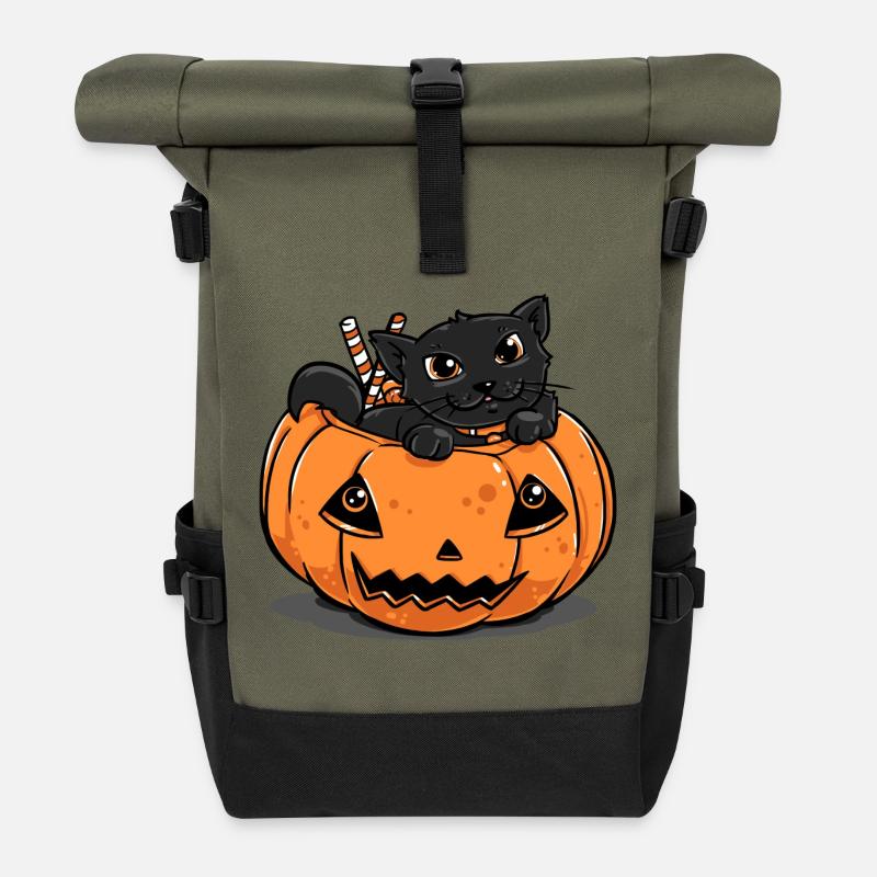 Halloween Costume drôle chat cadeau citrouille douce - Sac à dos roll top - olive/noir