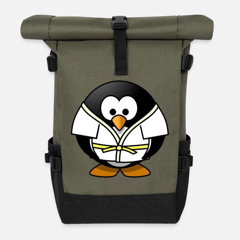 kleiner Pinguin beim Judo - Rolltop Rucksack - Olive/Schwarz