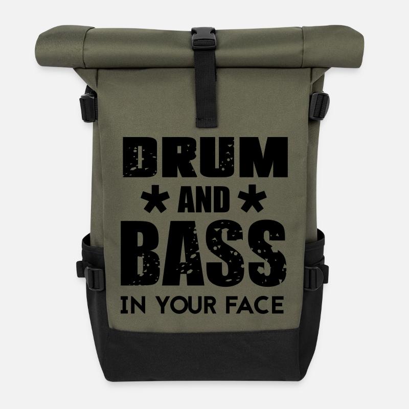 Drum n Bass Music - Roll Top Backpack - olive/black