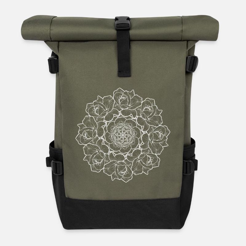 Rose bouquet - white - Roll Top Backpack - olive/black