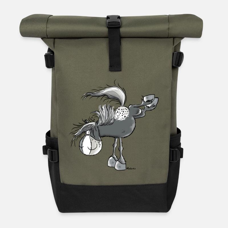 Funny Appaloosa - Horse - Roll Top Backpack - olive/black