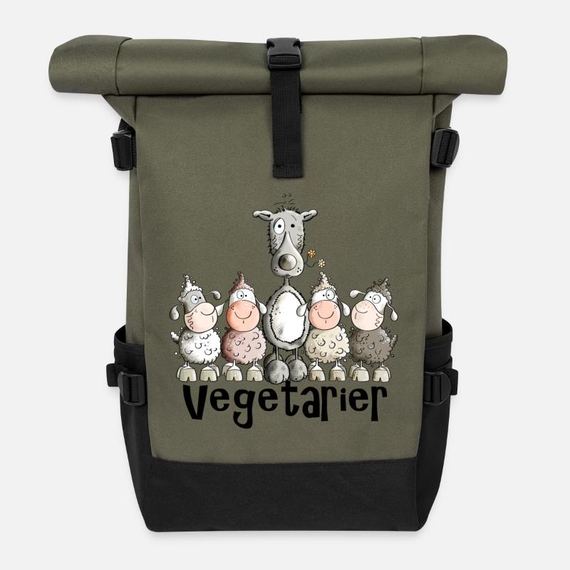 Vegetarier Wolf - Rolltop Rucksack - Olive/Schwarz