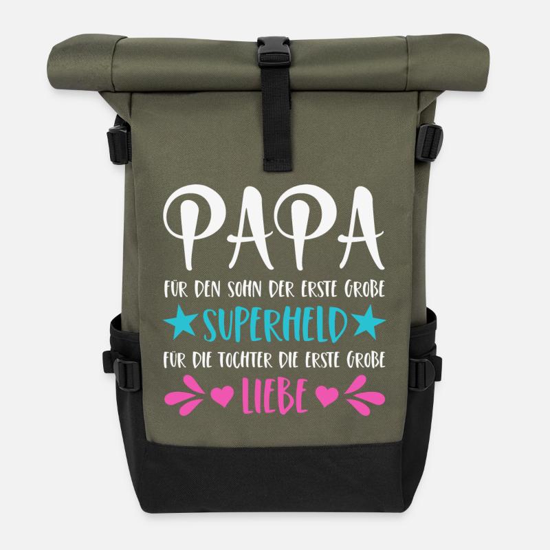 Papa Sohn Superheld Tochter Erste Große Liebe - Rolltop Rucksack - Olive/Schwarz