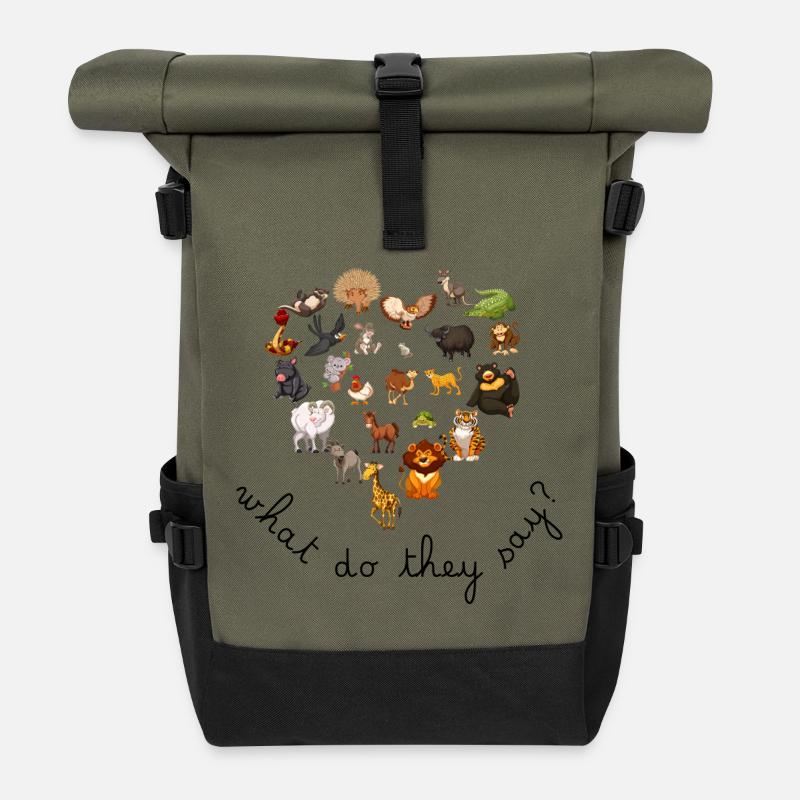 Cartoon children's animals - Roll Top Backpack - olive/black