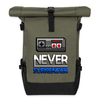 NEVER SURRENDER (Blau) + NES Controller - Gaming - Rolltop Rucksack - Olive/Schwarz - Vorne