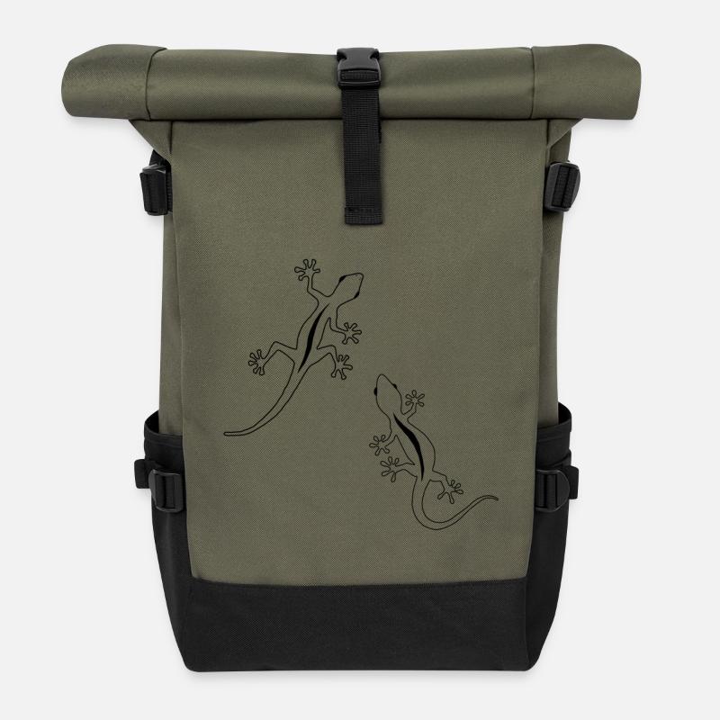 Zwei Eidechsen - Rolltop Rucksack - Olive/Schwarz