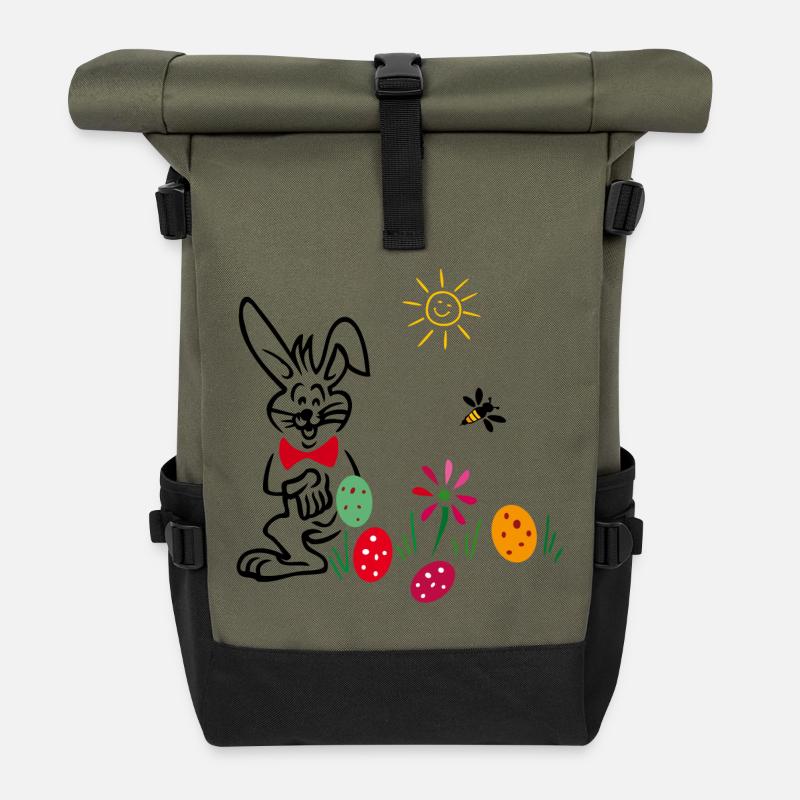 Osterhase Osterfest - Rolltop Rucksack - Olive/Schwarz