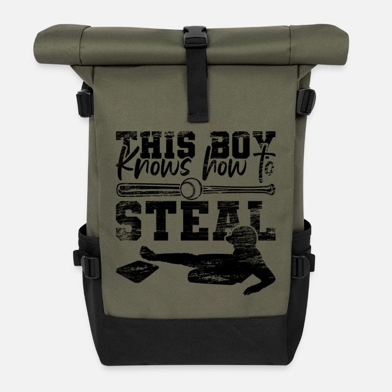 Baseball Junge - Rolltop Rucksack - Olive/Schwarz