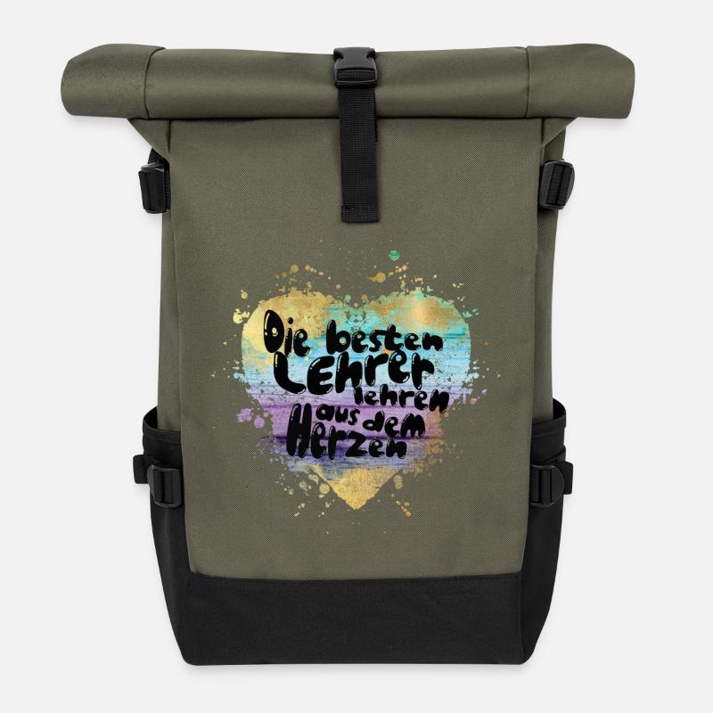 Die besten Lehrer aus dem Herzen - Rolltop Rucksack - Olive/Schwarz
