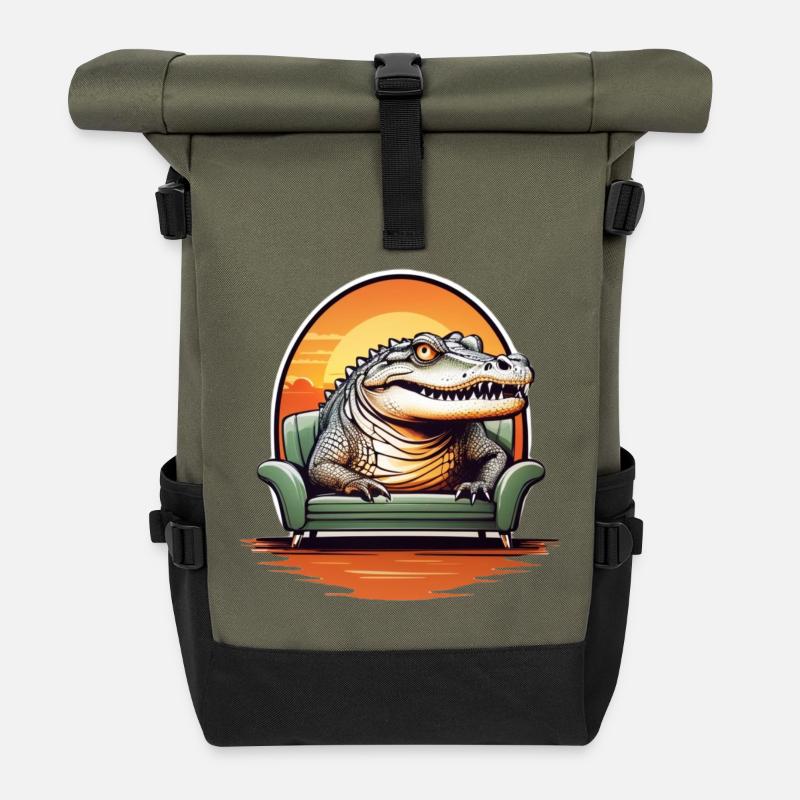 Alligator auf Sofa - Rolltop Rucksack - Olive/Schwarz
