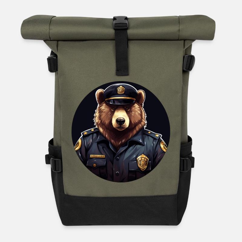 Bear Policewoman - Roll Top Backpack - olive/black