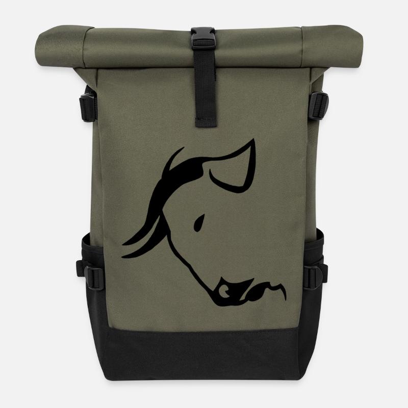 Schwarzer Stierkopf - Rolltop Rucksack - Olive/Schwarz