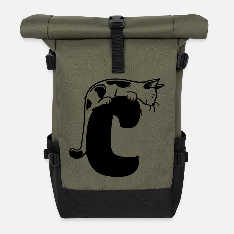 Katze Buchstabe C - Rolltop Rucksack - Olive/Schwarz
