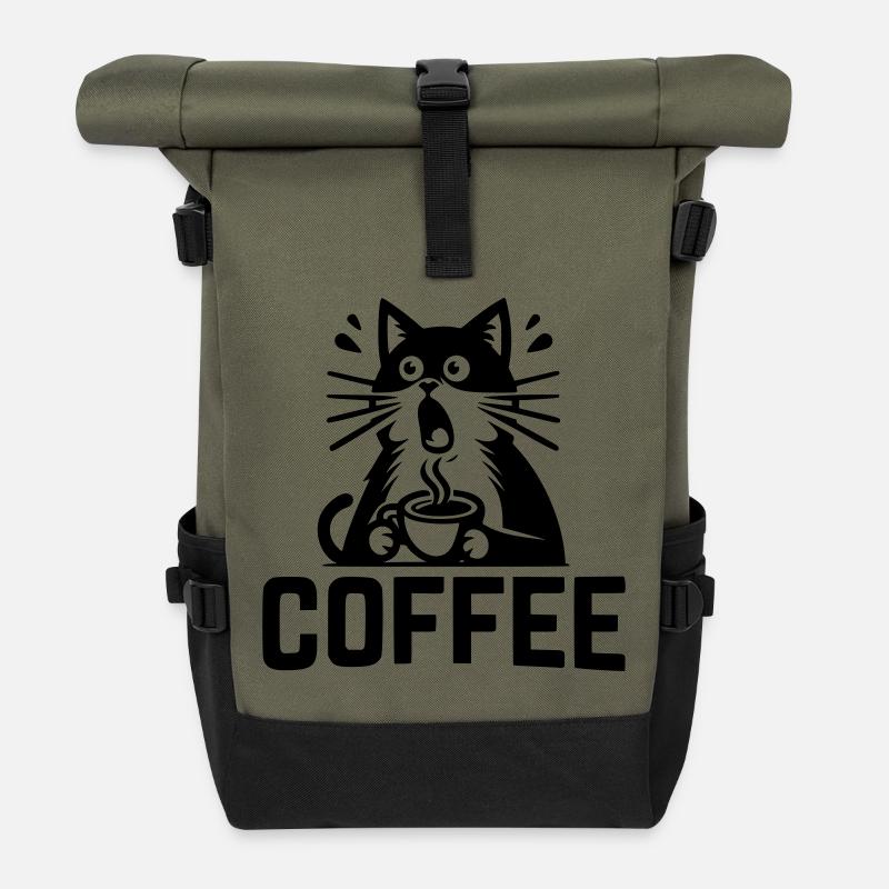 Cat Coffee - Roll Top Backpack - olive/black