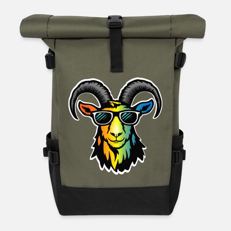 Bergziege mit Sonnenbrille - Rolltop Rucksack - Olive/Schwarz