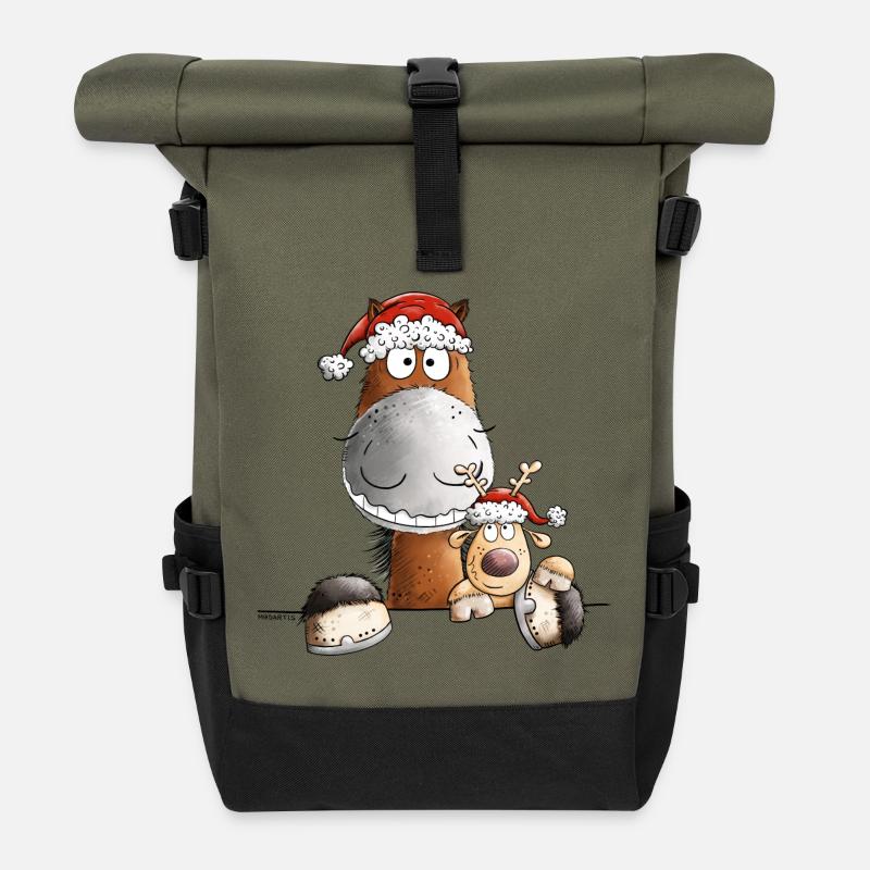 Weihnachten Pferd Und Rentier - Rolltop Rucksack - Olive/Schwarz