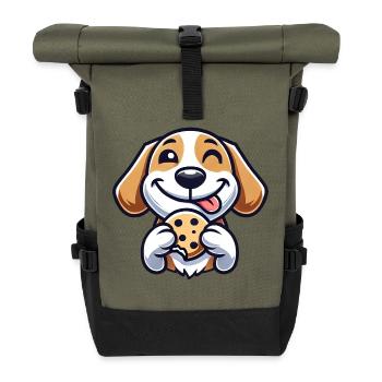 Beagle Hund Nachtisch Cookie Süßigkeit - Rolltop Rucksack - Olive/Schwarz - Vorne