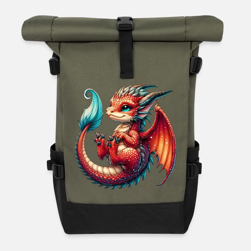 Drache - Rolltop Rucksack - Olive/Schwarz