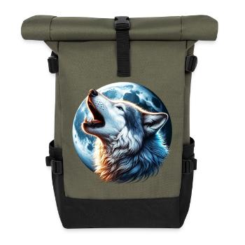 Wolf heult den Vollmond an - Rolltop Rucksack - Olive/Schwarz - Vorne