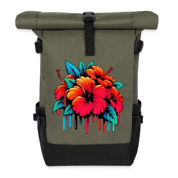 Hibiscus Flowers - Roll Top Backpack - olive/black - Front
