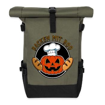 Halloweenkürbis mit Bäckermütze und Broten - Rolltop Rucksack - Olive/Schwarz - Vorne