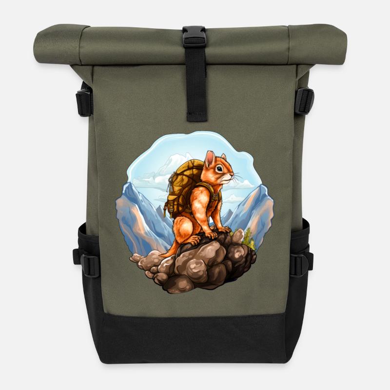Eichhörnchen Bergsteiger / Wandern Eichhörnchen - Rolltop Rucksack - Olive/Schwarz