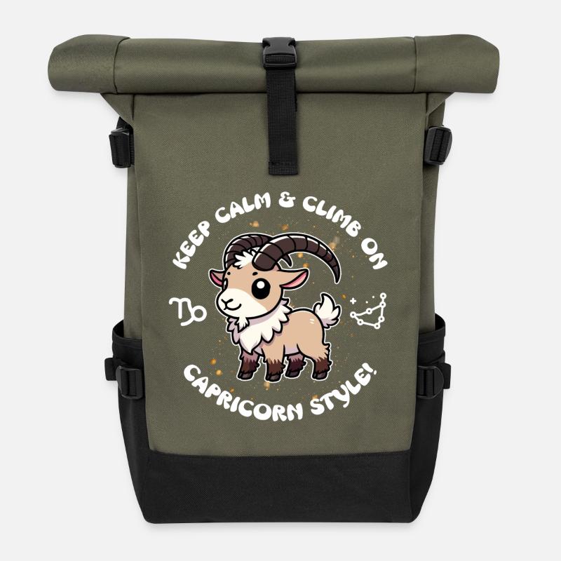 Keep calm and keep climbing – Capricorn Style - Roll Top Backpack - olive/black