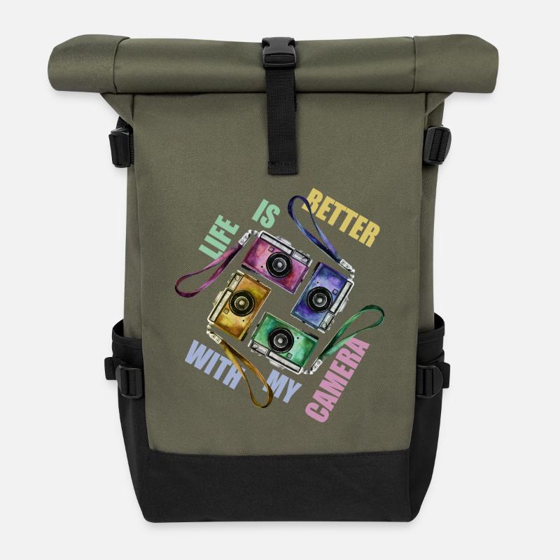 Life is better with my camera - Rolltop Rucksack - Olive/Schwarz
