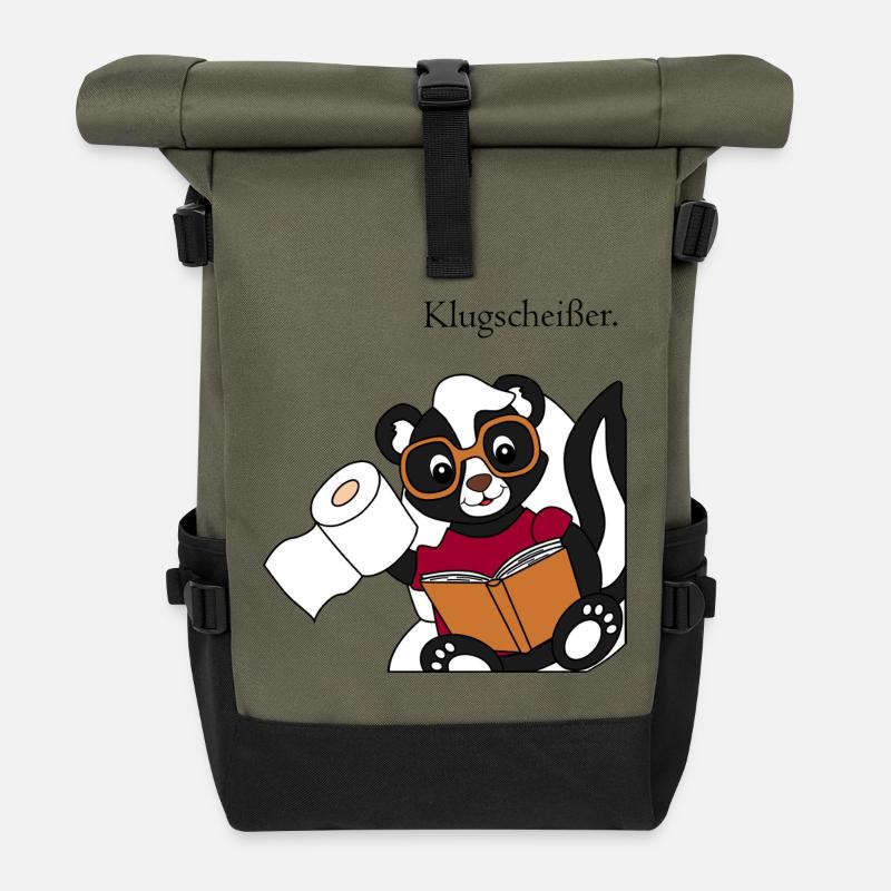 Stinktier Pixie Klugscheisser - lustiges Motiv - Rolltop Rucksack - Olive/Schwarz