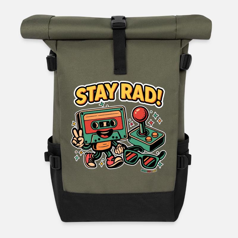 Stay Rad – Retro Vibes - Roll Top Backpack - olive/black