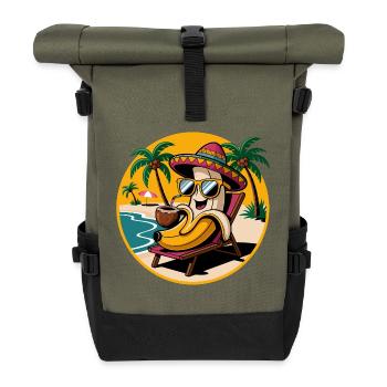 Funny banana with sunglasses on the beach - Roll Top Backpack - olive/black - Front