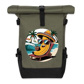 Funny banana with sunglasses on the beach - Roll Top Backpack - olive/black - Front